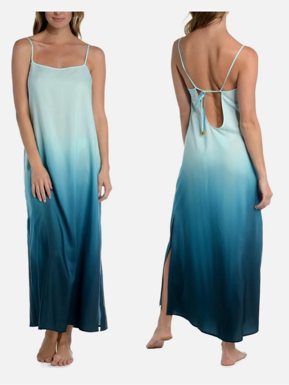 La Blanca, Ombré, Maxi Dress, Swim Cover-Up, Aqua, Teal, Strappy Back, NWT small